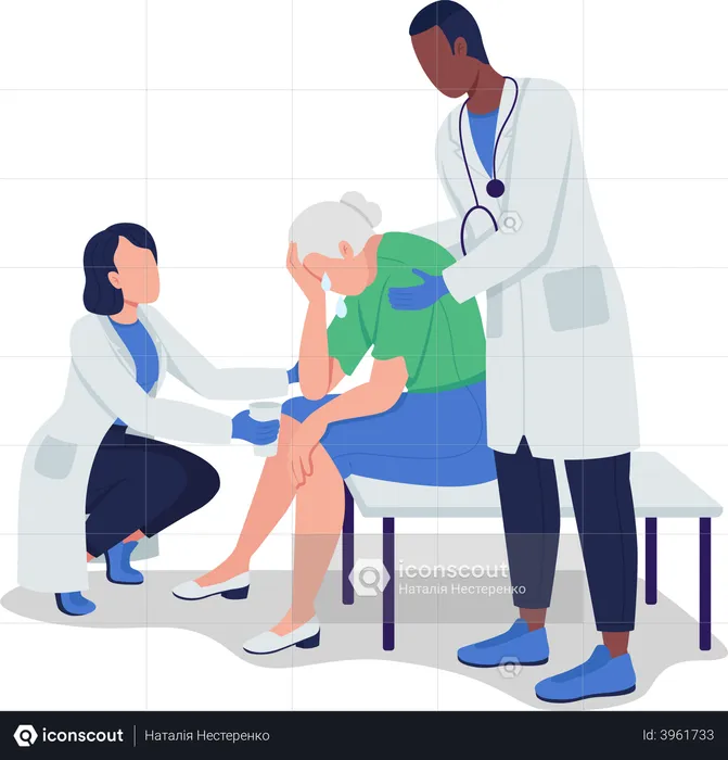 Doctors support crying old lady  Illustration