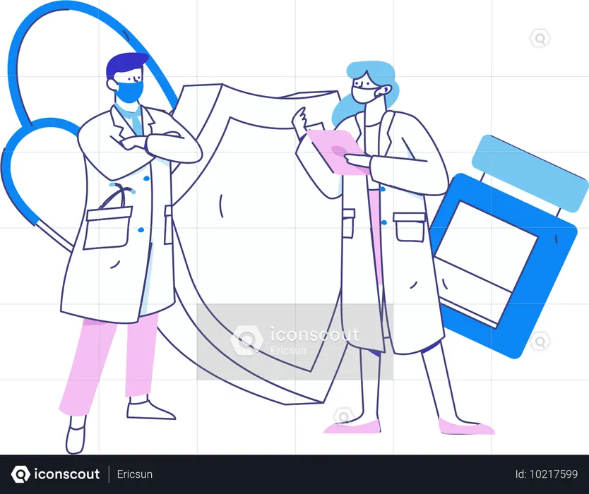 Doctors team giving medicine prescription  Illustration