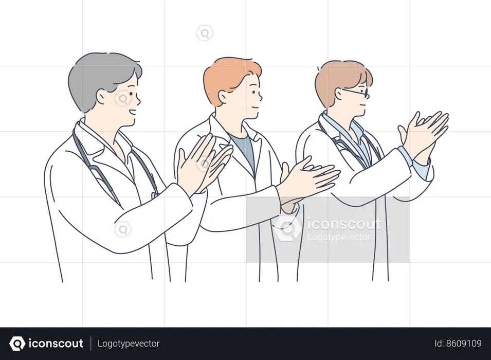 Doctors team is giving applause to patient on his recovery  Illustration