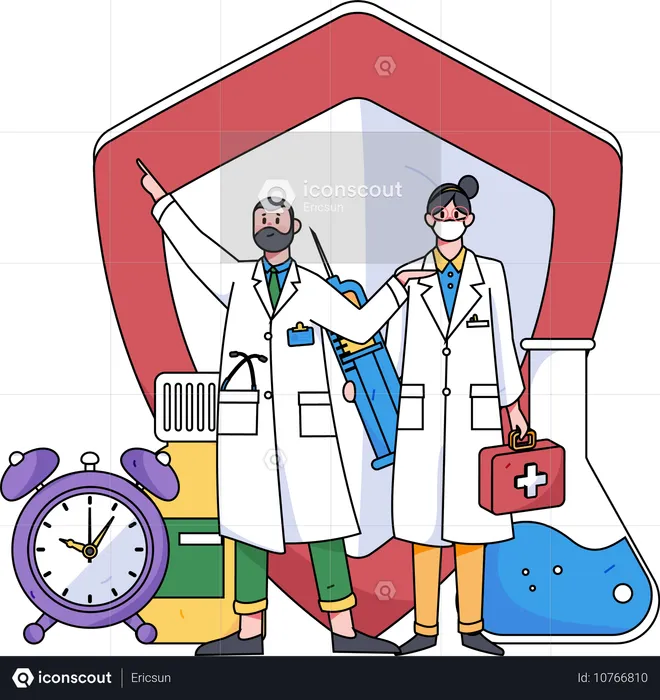 Doctors team showing medical insurance  Illustration