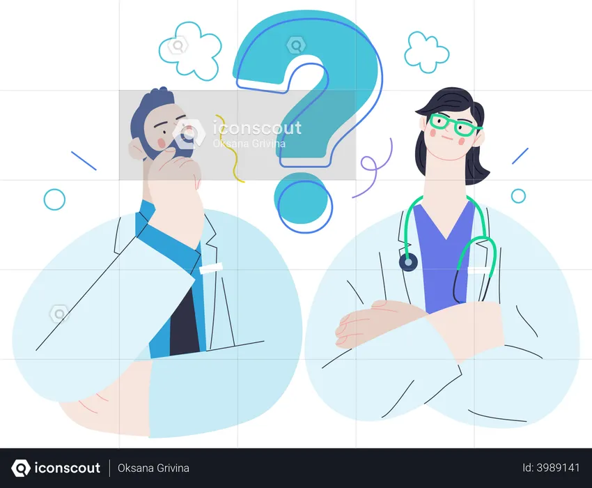 Doctors thinking about second opinion  Illustration