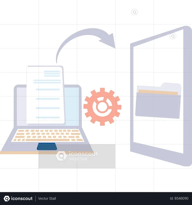 Document is converted in folder in tablet  Illustration