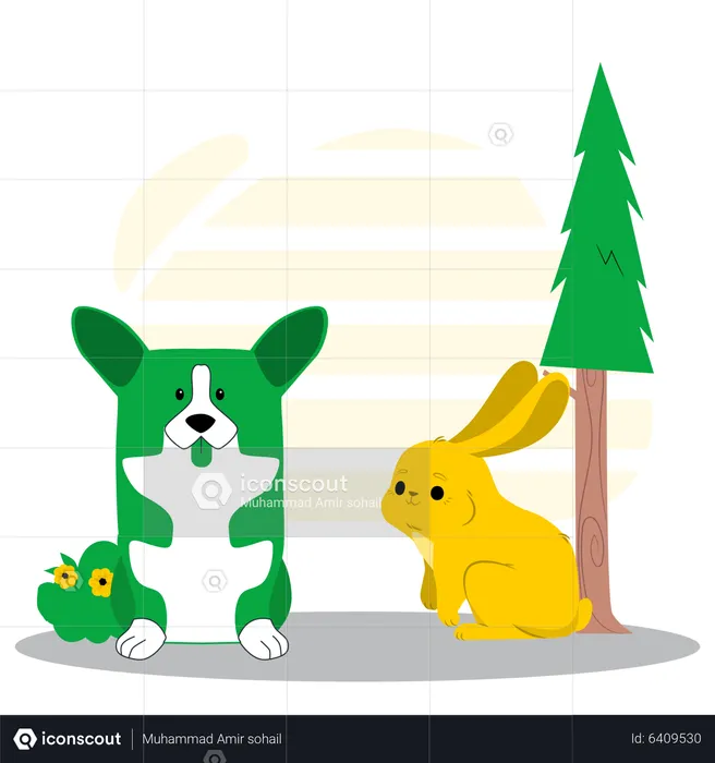 Dog and bunni  Illustration