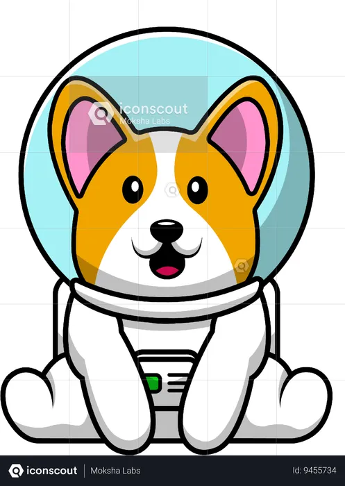 Dog Astronaut Sitting  Illustration