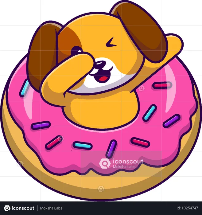 Dog Dabbing With Doughnut  Illustration