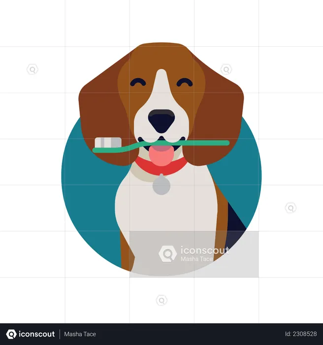 Dog dental health with happy beagle dog holding a toothbrush  Illustration