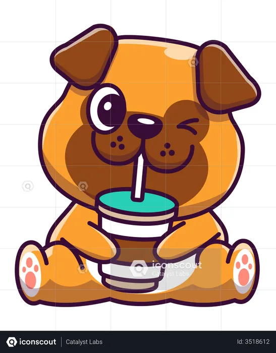 Dog drinking cold drink  Illustration