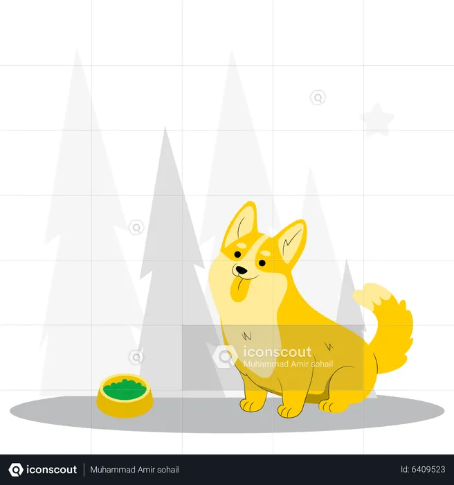 Dog eating dry food  Illustration
