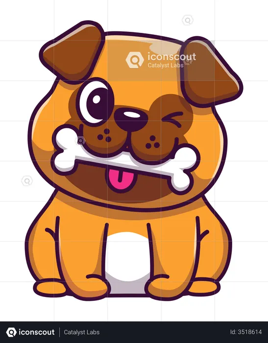 Dog holding bone in mouth  Illustration