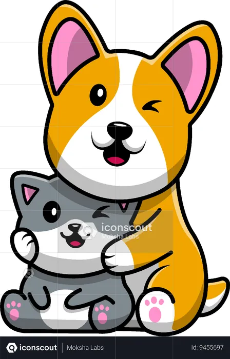 Dog Hugging Cat  Illustration