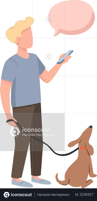 Dog owner chatting on phone  Illustration
