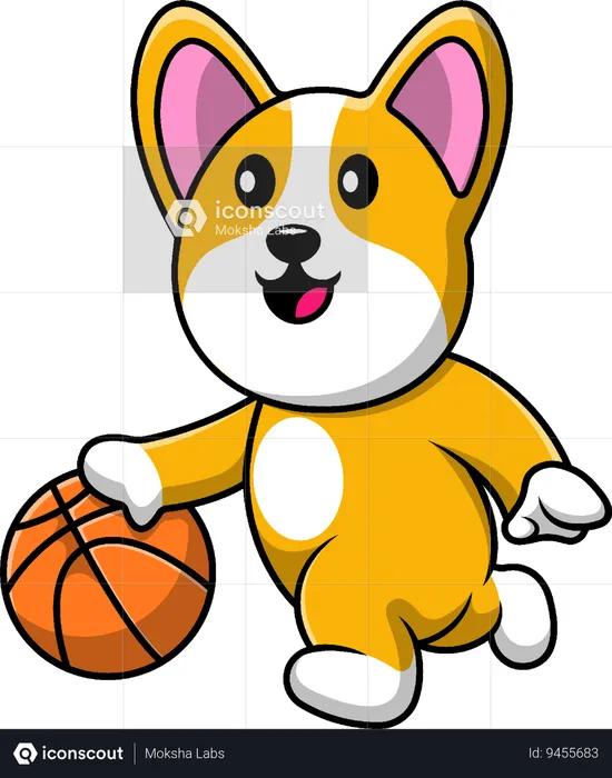 Dog Playing Basket Ball  Illustration