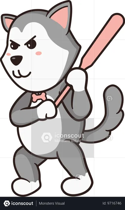 Dog playing cricket while holding bat  Illustration