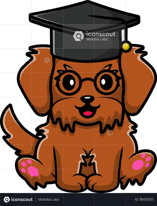 Dog Sitting With Graduation Hat  Illustration