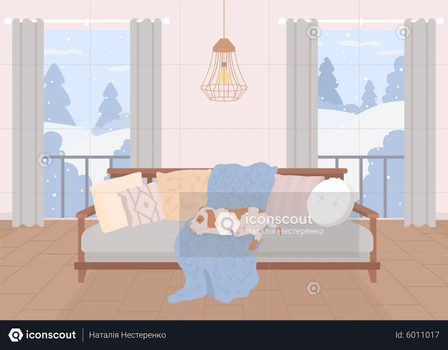 Dog sleeping on sofa  Illustration
