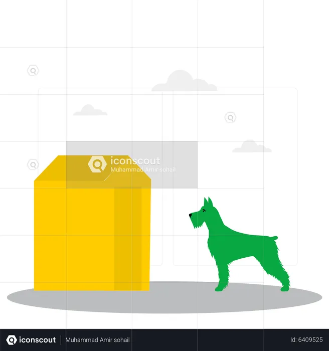 Dog standing near house  Illustration