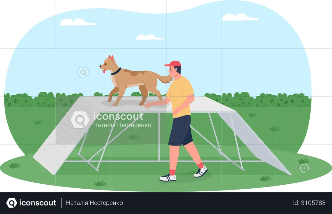 Dog training on obstacle course  Illustration