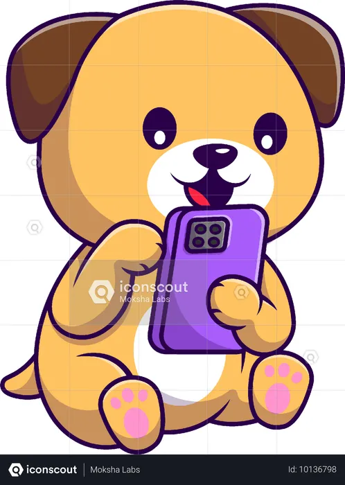 Dog Using Phone  Illustration