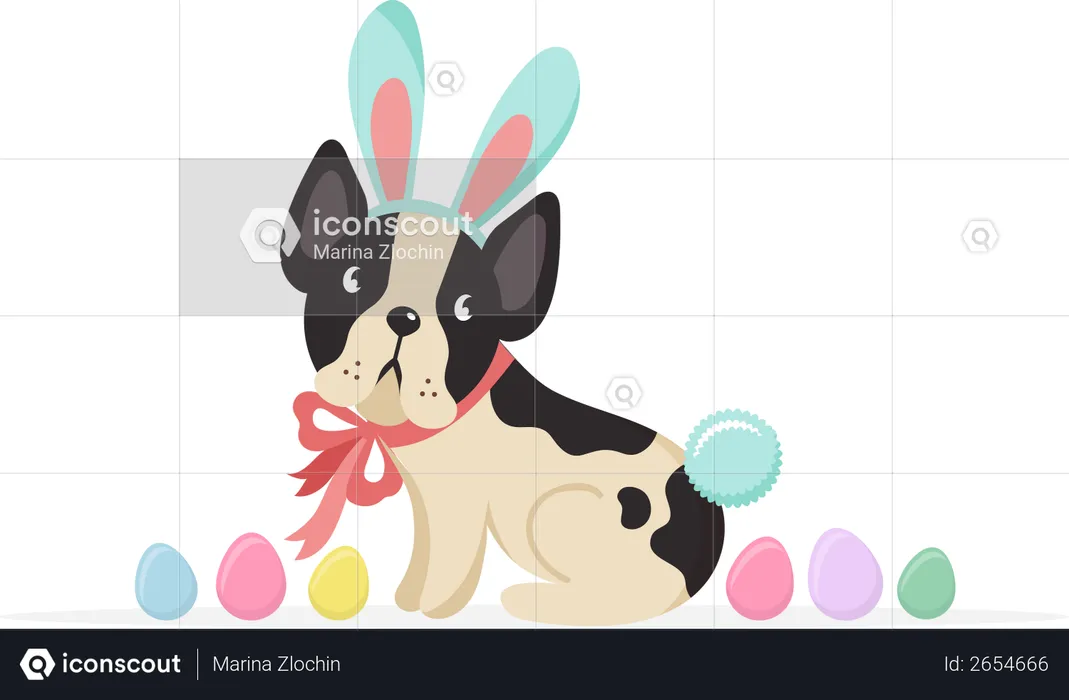 Dog wearing bunny costume  Illustration