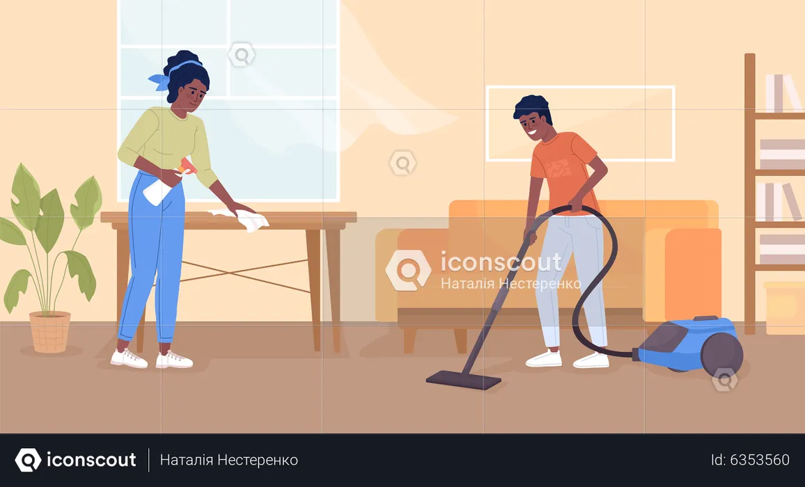 Doing chores together  Illustration