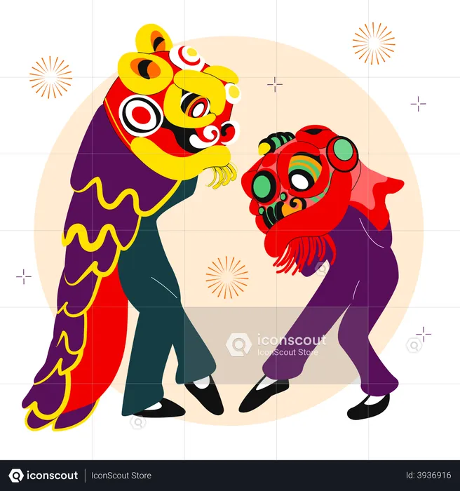 Doing lion dance  Illustration