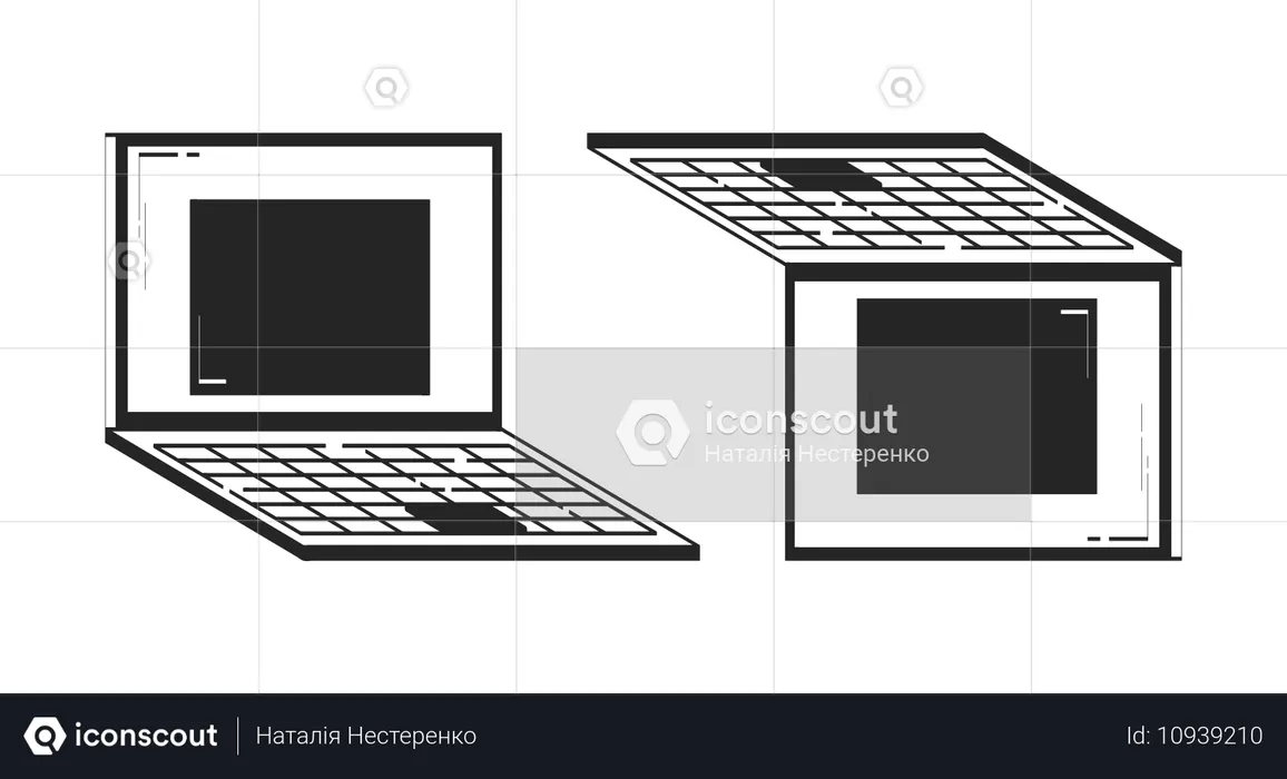 Dois laptops abertos colocados lado a lado  Ilustração