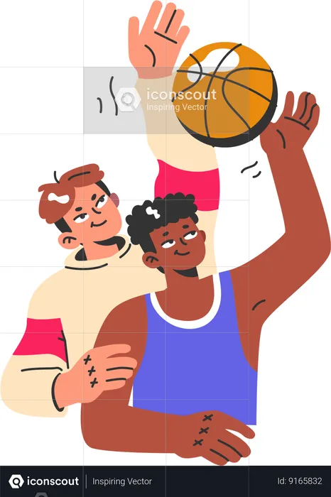 Dois meninos jogando basquete  Ilustração