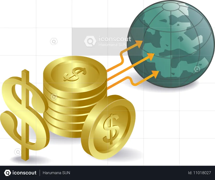 Dólar y globo terráqueo  Ilustración