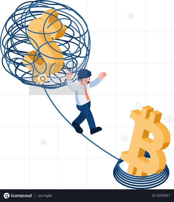 Dollar and Bitcoin  Illustration