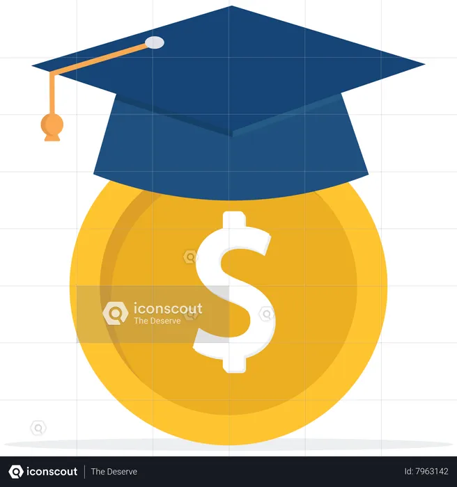 Dollar money coin with mortarboard graduation cap and certificate  Illustration