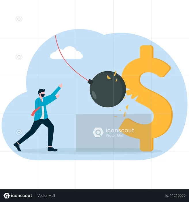 Dollar Symbol being hit with a Iron ball  Illustration