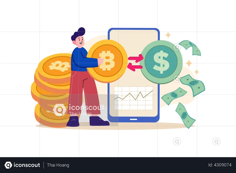 Dollar to Bitcoin swap  Illustration