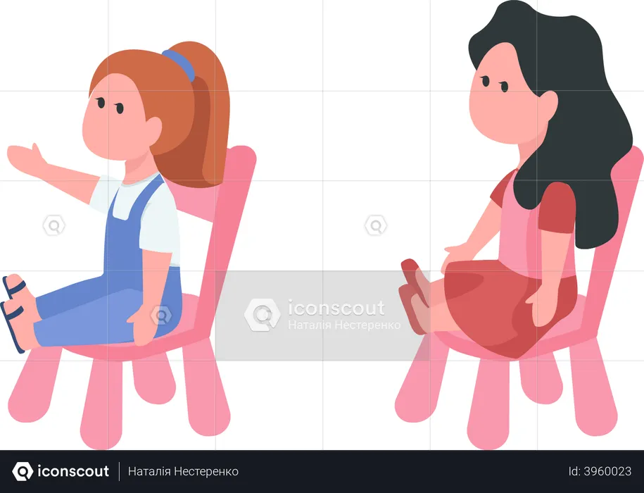 Dolls sitting on chairs  Illustration