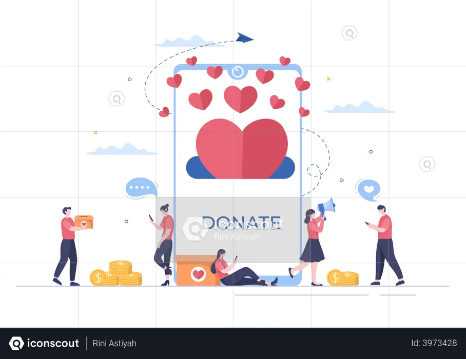 Donate for charity through smartphone  Illustration