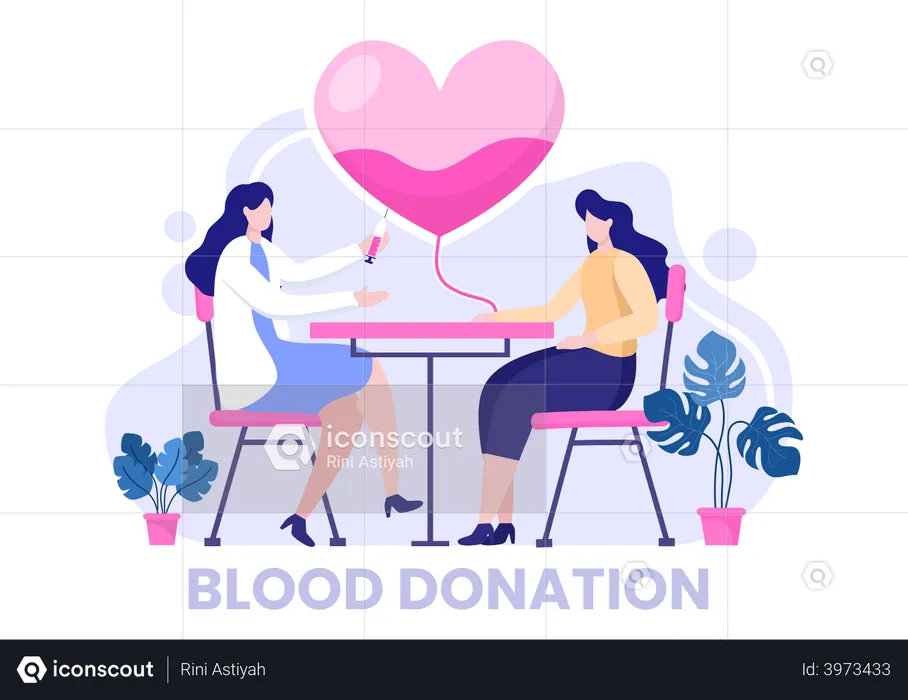 Donating blood with love and care for charity  Illustration