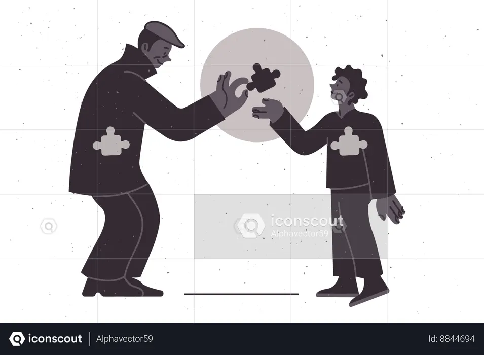 Donor assistance from elderly person giving part of own body to little boy in need of organ transplant  Illustration