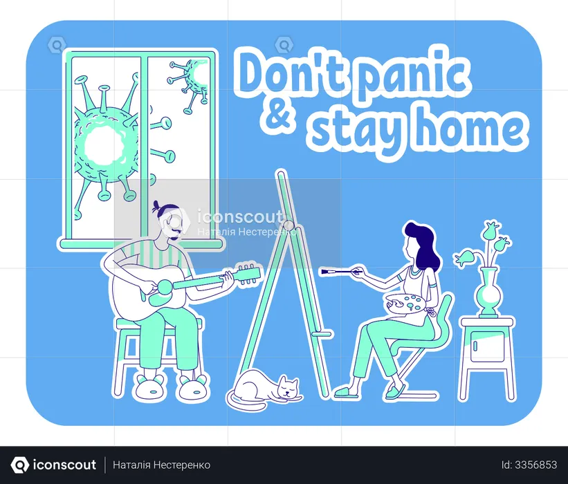 Dont panic and stay at home  Illustration