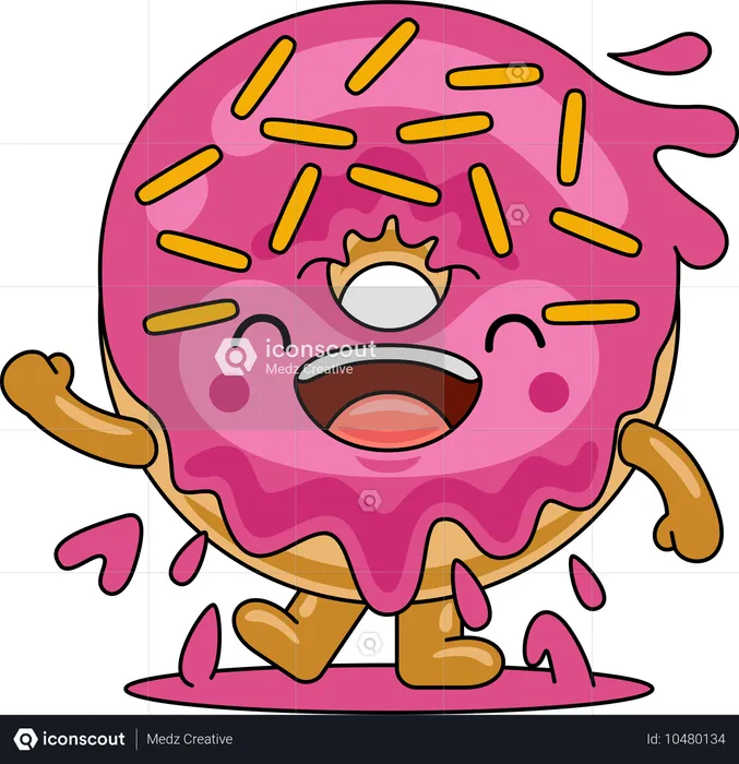 Personagem mascote donut acenando com a mão  Ilustração