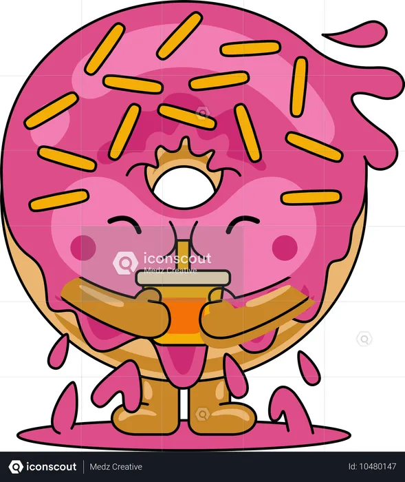 Personagem mascote donut bebendo suco  Ilustração