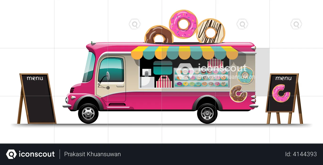 Donut van shop on wheels  Illustration