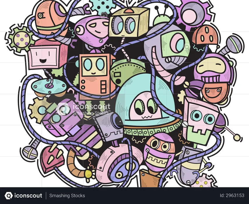 Doodle Robot Wall Art  Illustration