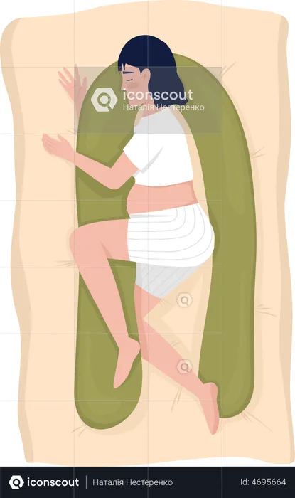 Madre dormida con almohada de embarazo  Ilustración