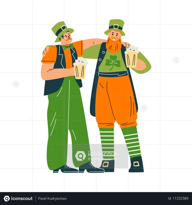 Dos hombres celebrando el día de San Patricio  Ilustración