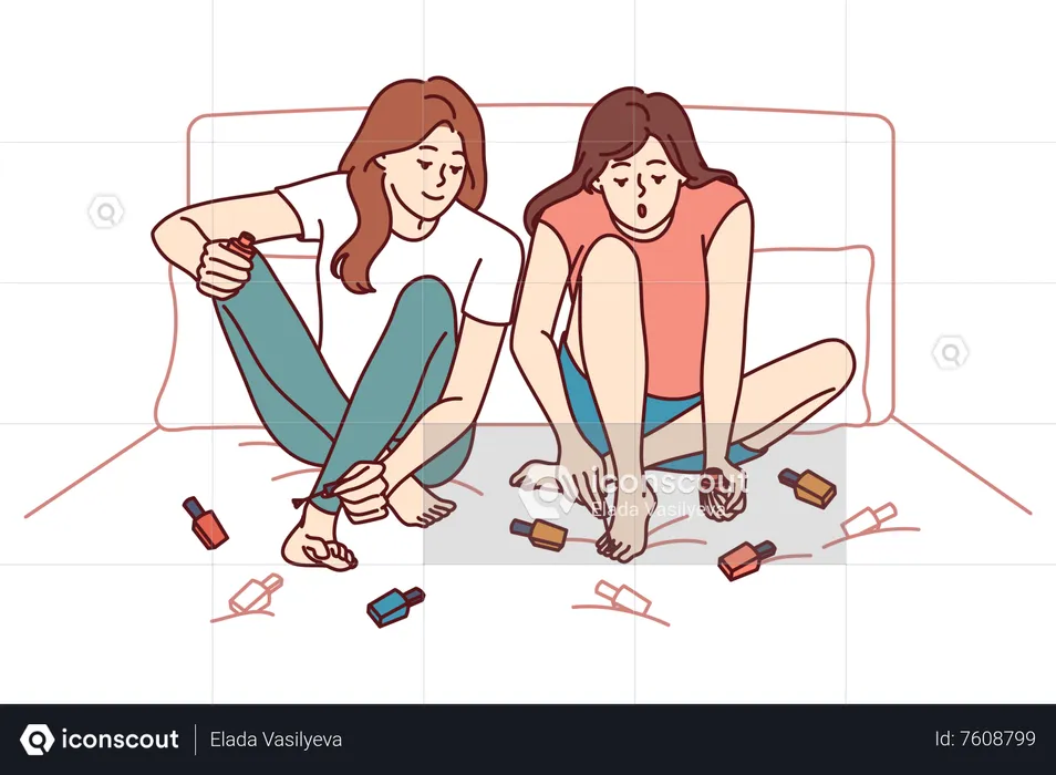 Dos chicas pintando uñas  Ilustración