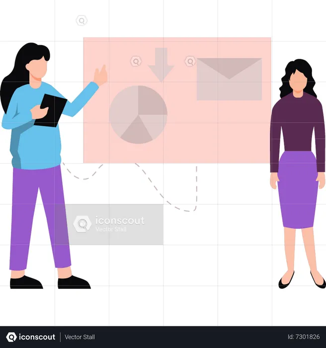 Dos chicas trabajando en tecnología de gráficos.  Ilustración