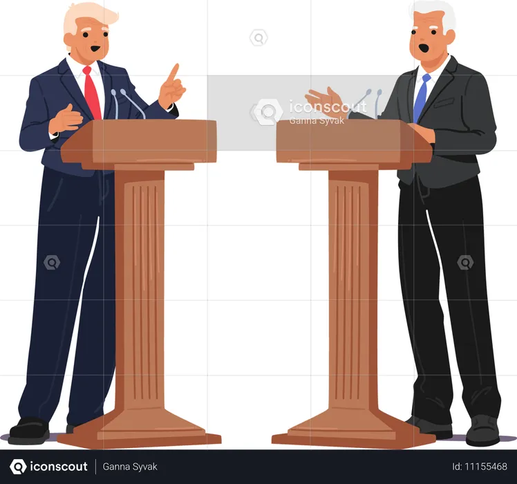 Dos políticos de alto rango discuten apasionadamente temas durante un debate  Ilustración