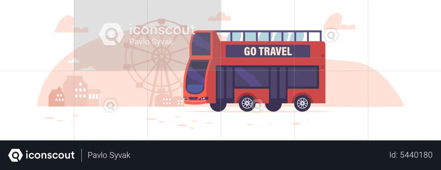 Double decker tourist bus in the city  Illustration