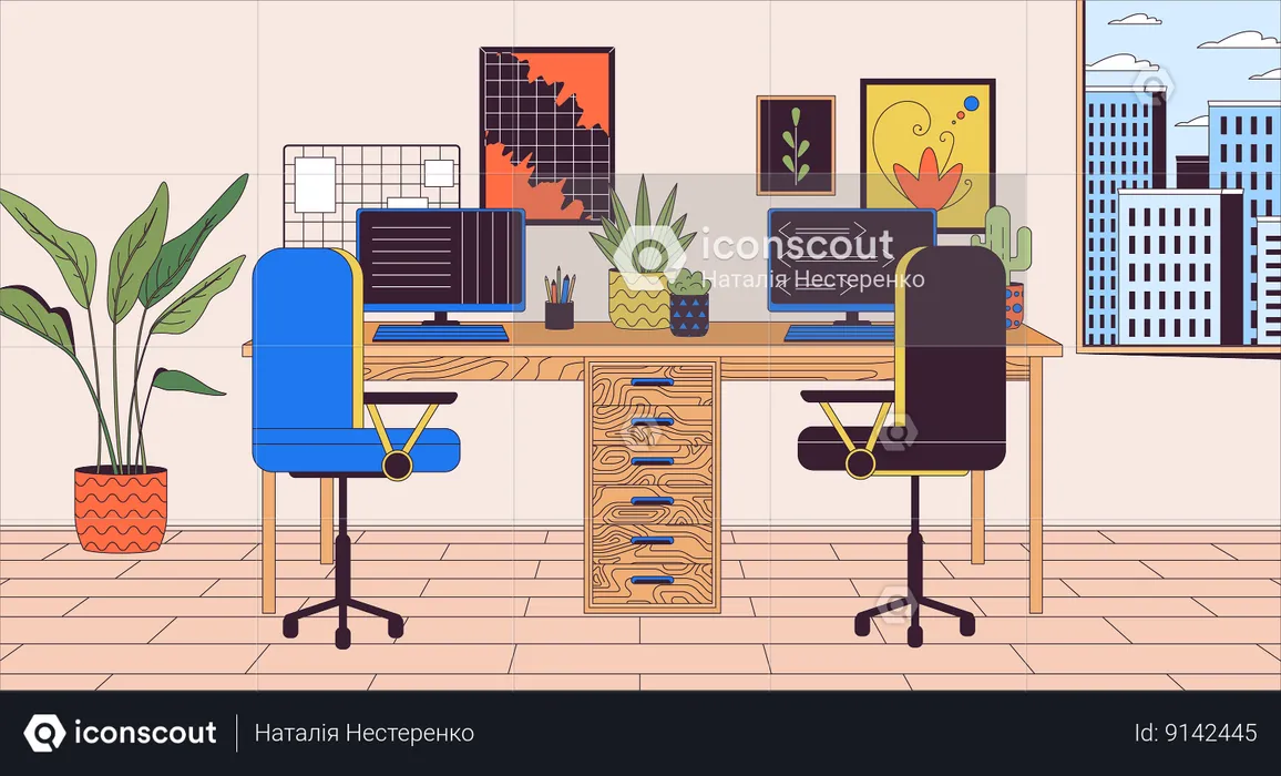 Double desk at home office  Illustration