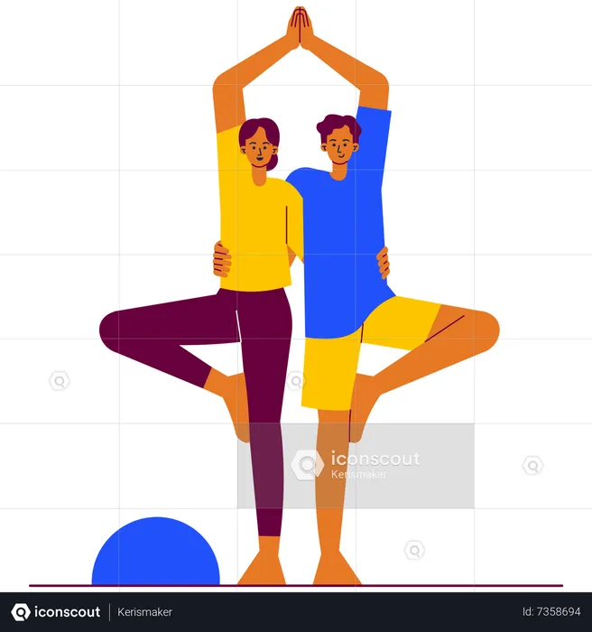 Double tree pose yoga couple  Illustration