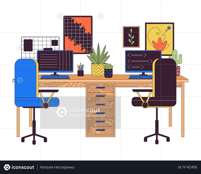 Double workplace with computers  Illustration